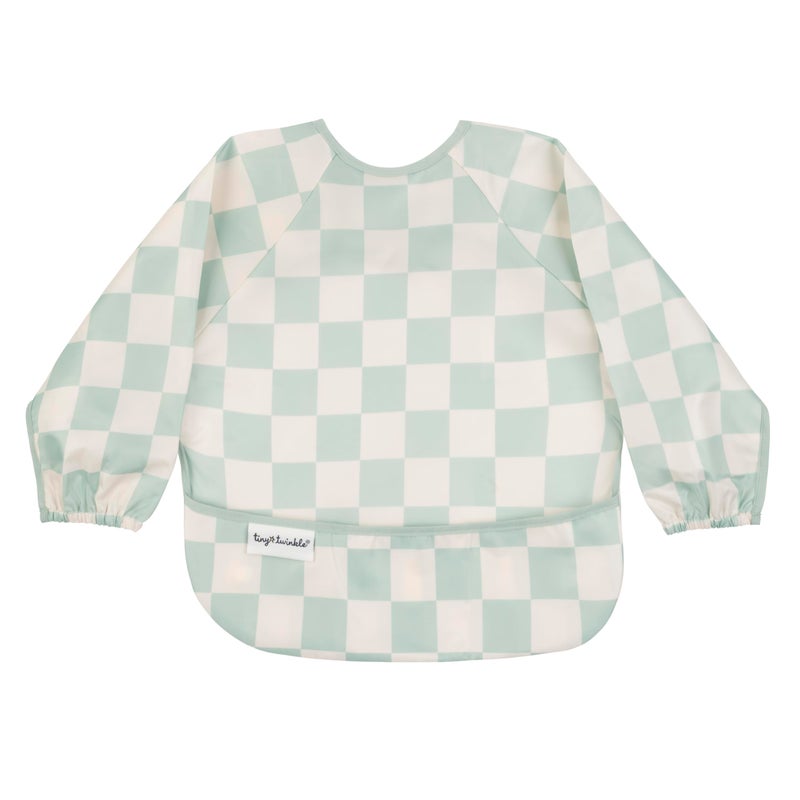 Tiny Twinkle Long Sleeve Bib for Babies & Toddlers - Waterproof Smock Bib for Eating - Machine Washable & Mess-Proof, Baby Feeding Essential & Shower Must-Have(Checkers Sage, 6-24M) - Image 1